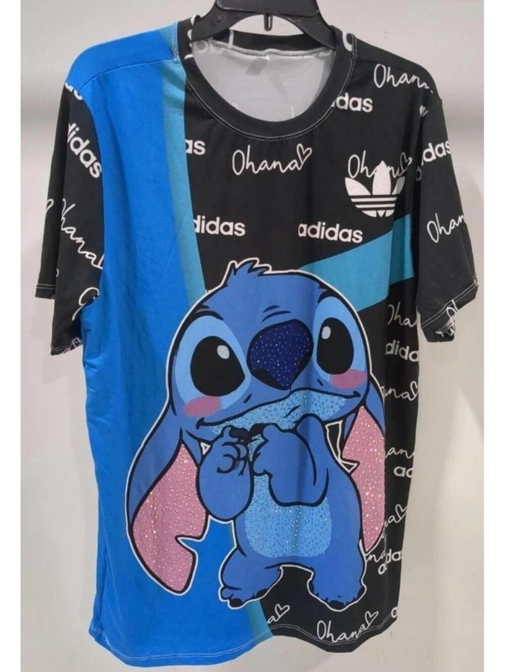 Custom Disney Lilo And Stitch x adidas Character Women's T-shirt. Blue/ Black